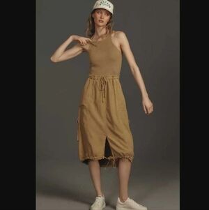 Anthropologie Be Bold Racerback Twofer Dress in Honey Tan Sleeveless Midi Dress